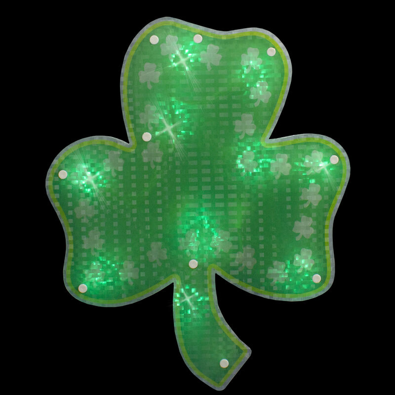 Lighted Green Shamrock St. Patrick's Day Window Silhouette - 14" - Green LED Lights