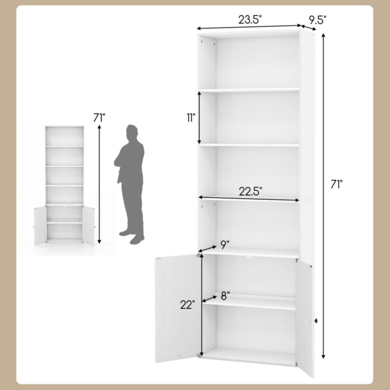 Hivvago 71 Inch Freestanding Bookshelf with 6 Shelves and 2-Door Cabinet