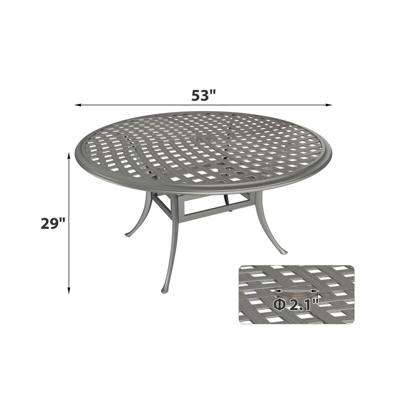 Mondawe 53" Powder Coated Cast Aluminum Outdoor Dining Table with Umbrella Hole