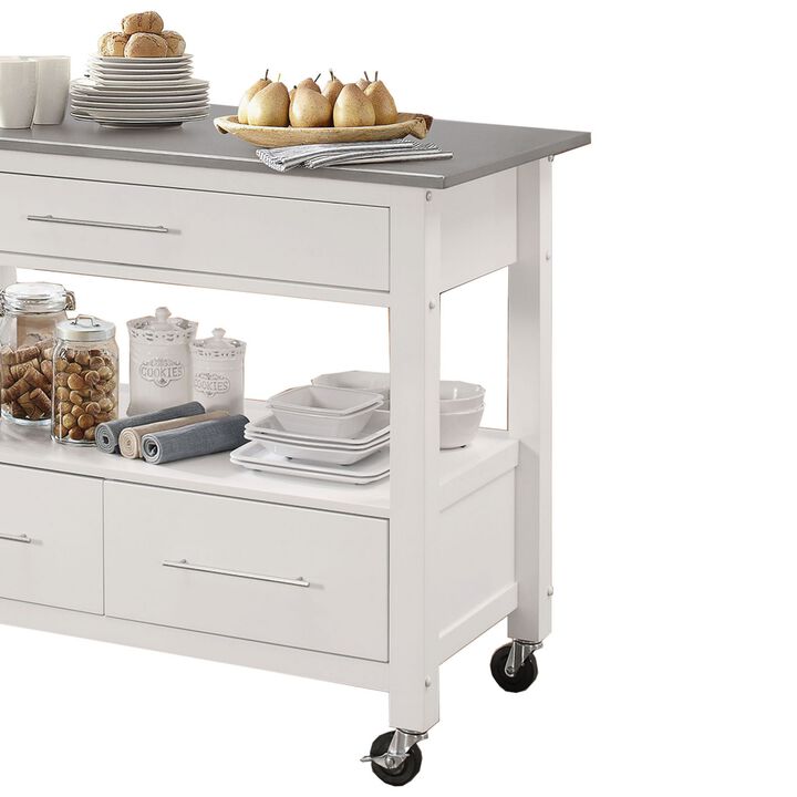 Kitchen Cart With Stainless Steel Top, Gray & White-Benzara