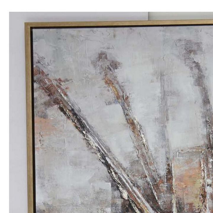 40 x 59 Framed Canvas Oil Painting, Guitar, Natural Fiber, Gray and Brown - Benzara