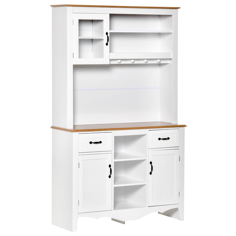 White Kitchen Hutch: 71" Farmhouse Style Buffet with Drawers and Cabinets