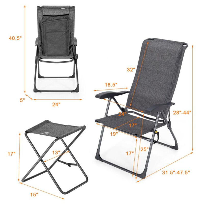 Hivvago 4 Pieces Patio Adjustable Back Folding Dining Chair Ottoman Set