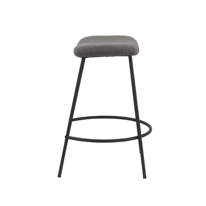 Ast 26 Inch Set of 2 Counter Height Stools, Saddle Seat,  Black Metal, Gray - Benzara