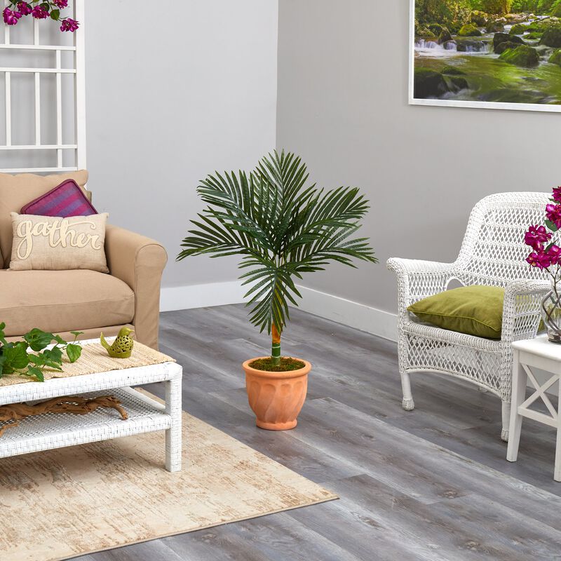 Hivvago 3.5 Feet Golden Cane Artificial Palm Tree in Terra-Cotta Planter