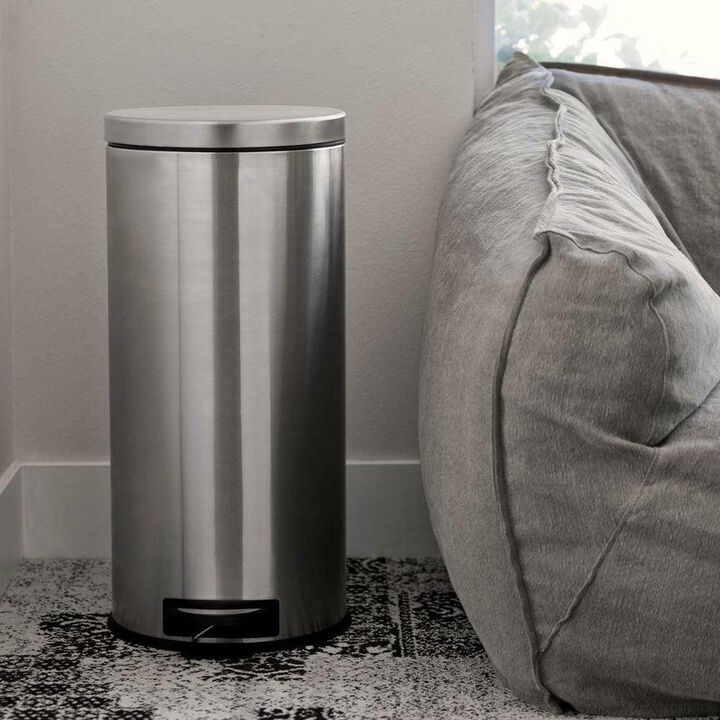 Stainless Steel Step Trash Can – 8 Gallon Round Pedal Bin for Home, Kitchen, or Office Use