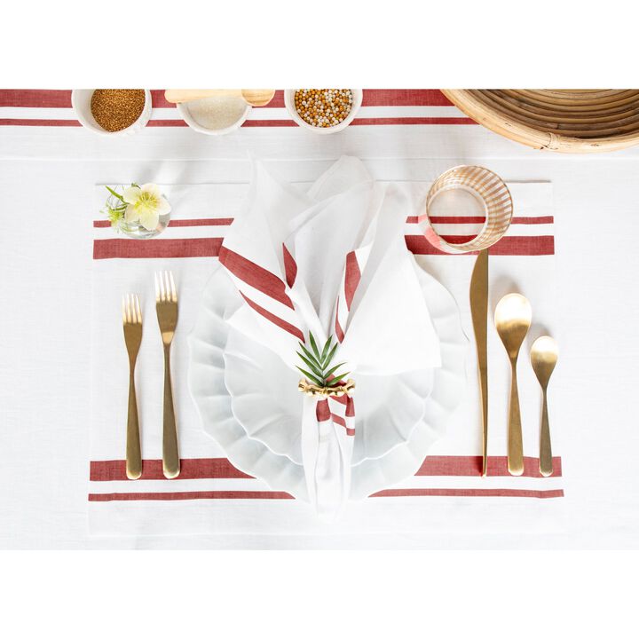 Solino Home 100% Pure Linen 14 x 19 Inch Placemats Set of 4 | French Stripe