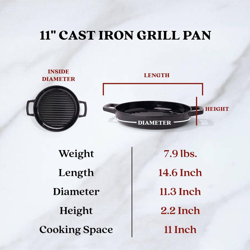 Alva Nori Ceramic Nonstick Griddle Pan 11" Grooved Ridges Pre-Seasoned Round Grill Pan, Scratch Resistant, Stay Cool Handle, Non Toxic, Compatible with All Stovetops, Oven Safe & Induction Safe