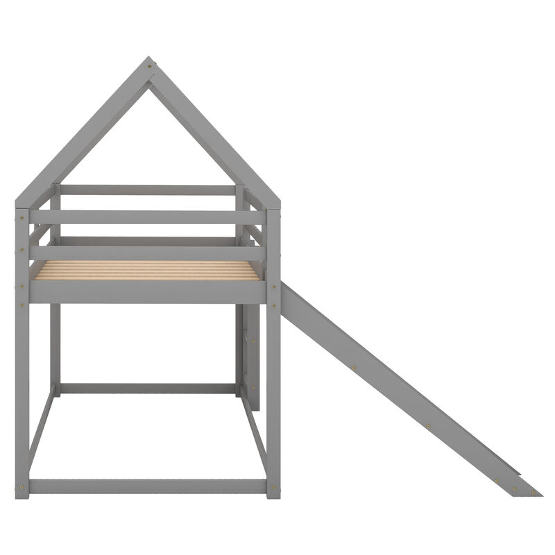 Kids' Bunk House Bed with Fun Slide and Easy-Climb Ladder
