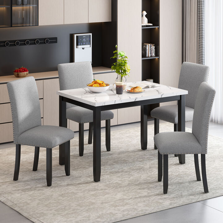 Merax Faux Marble 5-Piece Dining Table Chairs Set