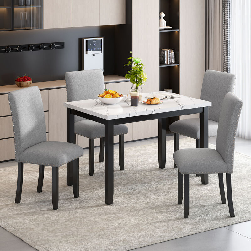 Merax Faux Marble 5-Piece Dining Table Chairs Set