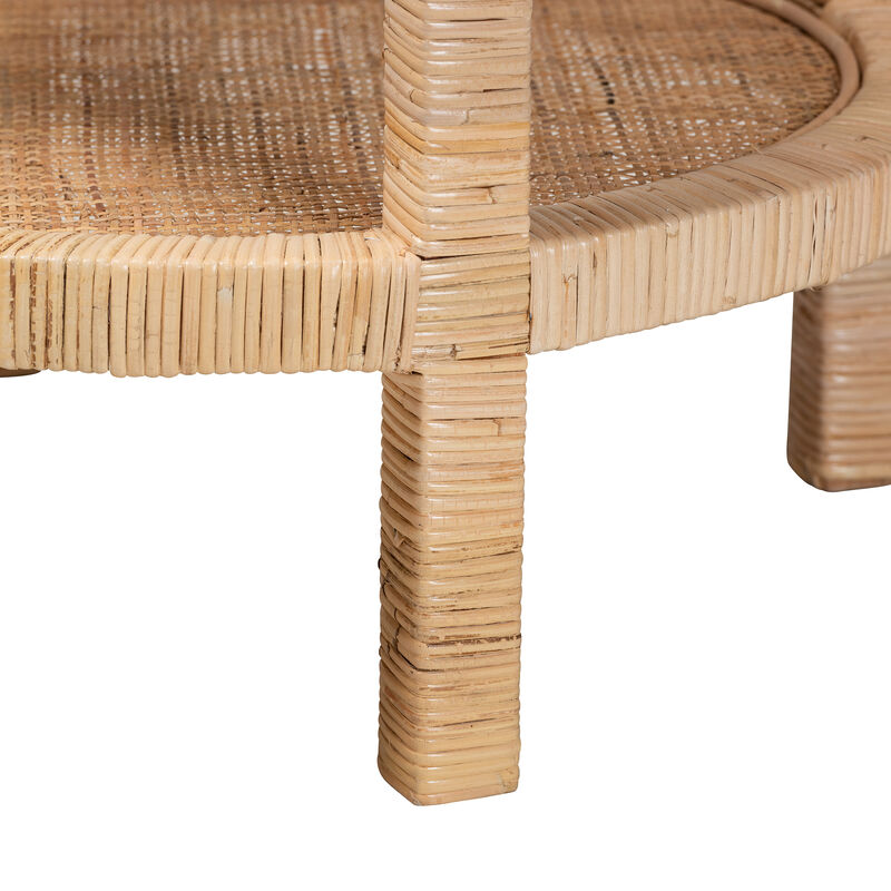 Baxton Studio Bella Modern Bohemian Natural Mahogany Wood and Natural Rattan 2 Tier End Table
