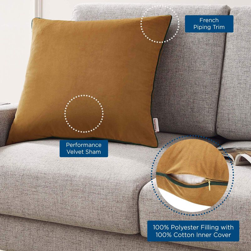 Modway Accentuate 20" Performance Velvet Accent Throw Pillow, 20" x 20", Cognac Green