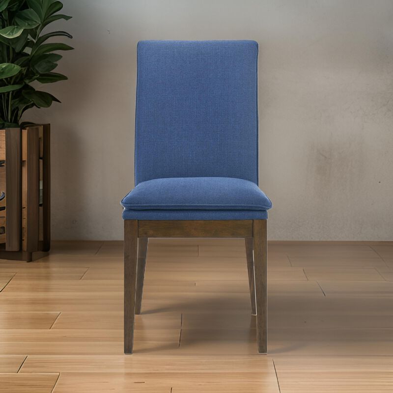 Nick 25 Inch Dining Chair Set of 2, Cushioned, Walnut Brown Legs, Blue - Benzara