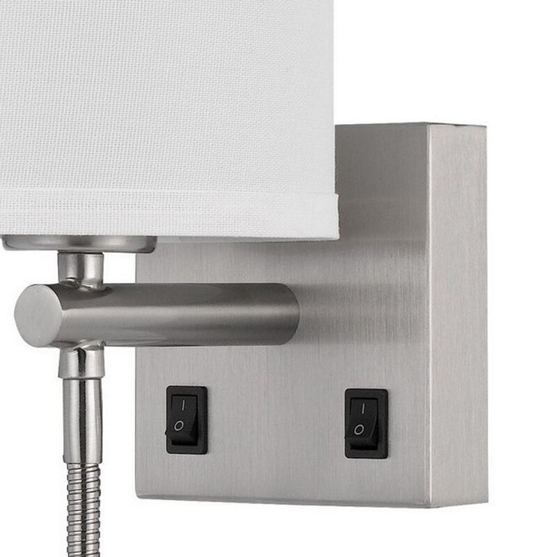 Liam 25 Inch Modern Wall Lamp, Hardback Fabric Shade, 1 LED, Metal