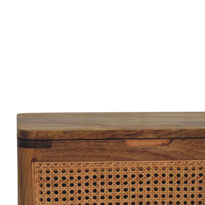 Larissa Lid-up Storage  Solid Wood Rattan Oak-ish Stool