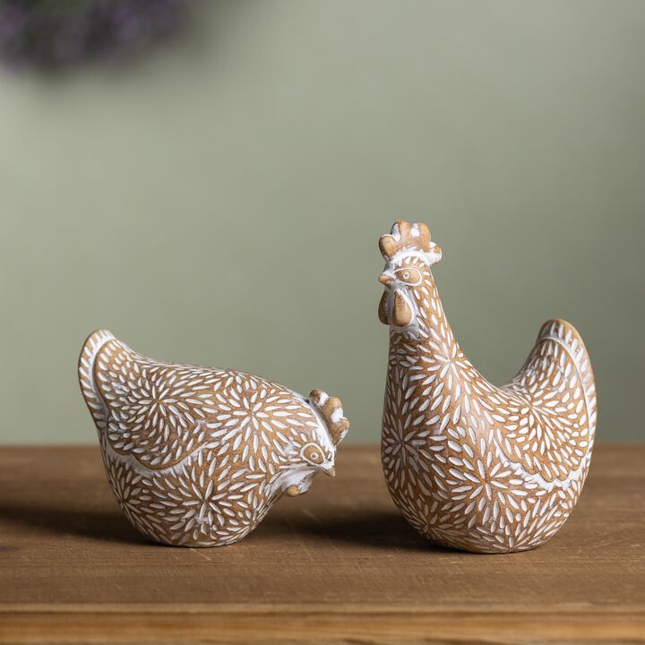 Chicken Figurine Decorative Accent for Garden or Farmhouse Decor (Set of 2)