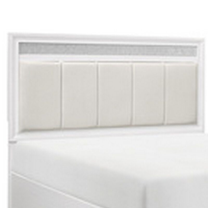 Ani Queen Platform Bed, Tufted Headboard, 2 Drawer Low Footboard, White - Benzara