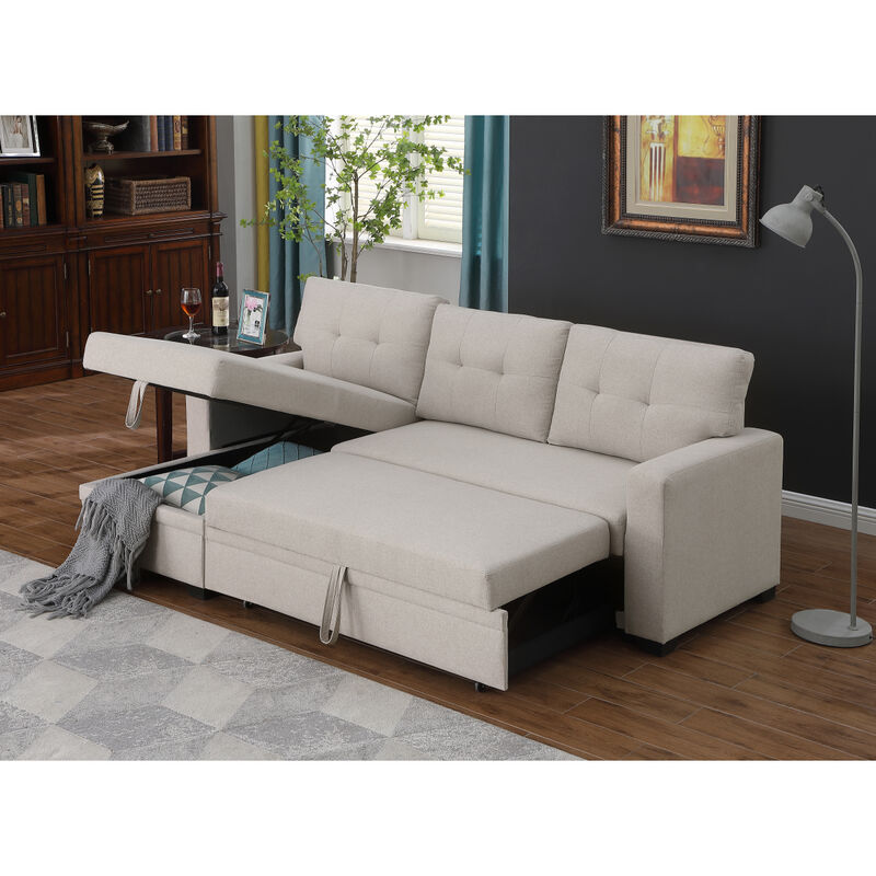 Upholstered Pull Out Sectional Sofa With Chaise