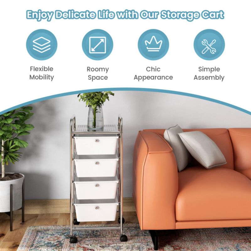 Hivvago 4-Drawer Cart Storage Bin Organizer Rolling with Plastic Drawers