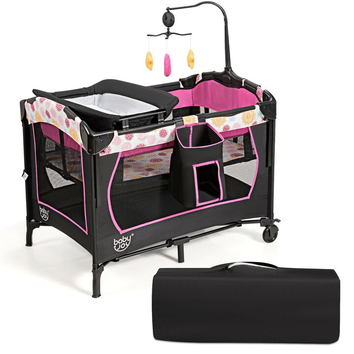 3-in-1 Convertible Portable Baby Playard with Music Box and Wheel and Brakes 3-in-1 Convertible Portable Baby Playard with Music Box and Wheel and Brakes