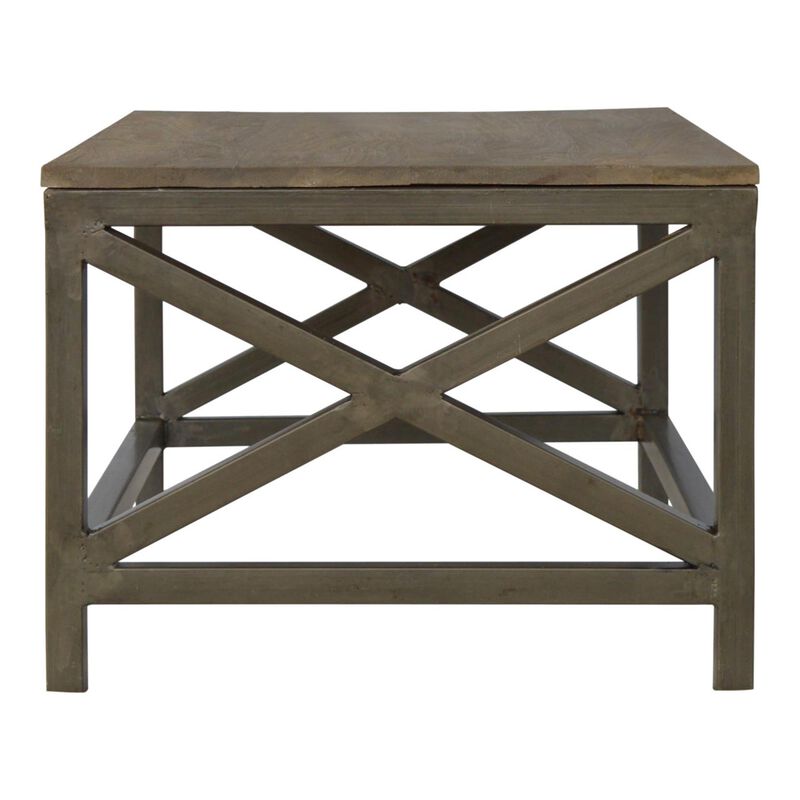 Industrial Coffee Table with Criss Cross Metal Design