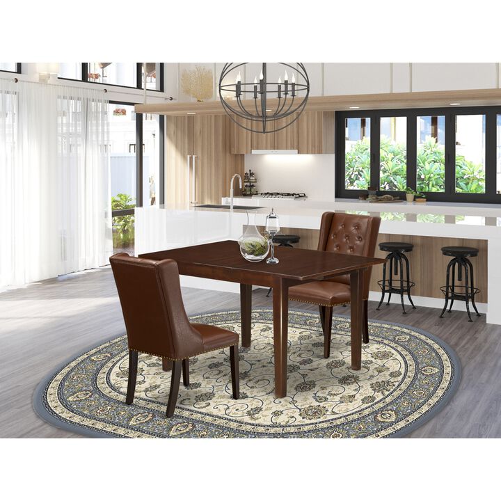 East West Furniture East West Furniture MLFO3-MAH-46 3-Piece Kitchen Table Set Includes 1 Butterfly Leaf Rectangular Dining Table and 2 Brown Linen Fabric dining room chairs with Button Tufted Back - Mahogany Finish