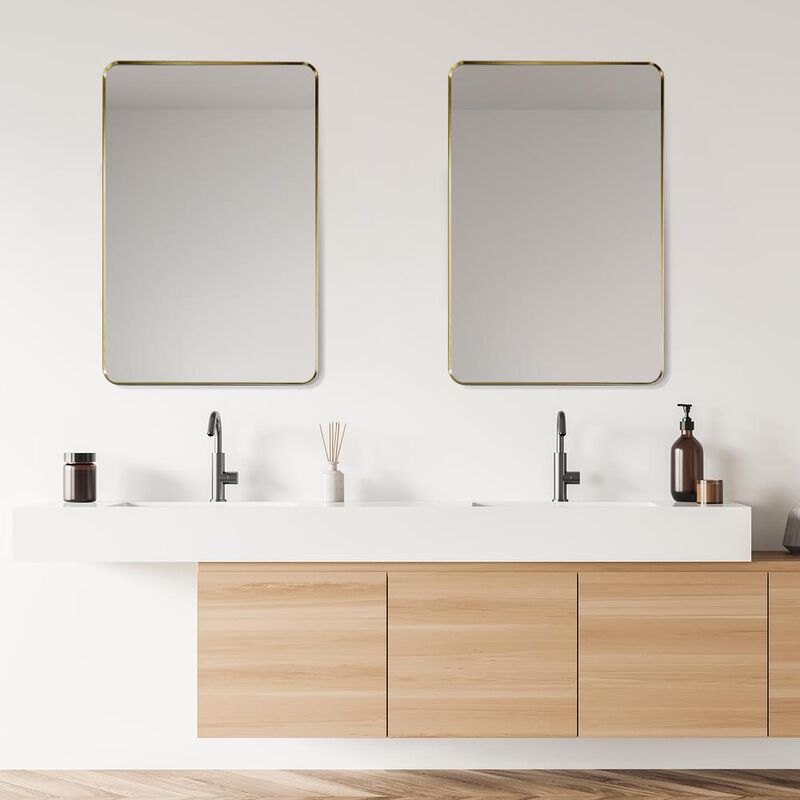 Altair Nettuno 24 Rectangle Bathroom/Vanity Brushed Gold Aluminum Framed Wall Mirror