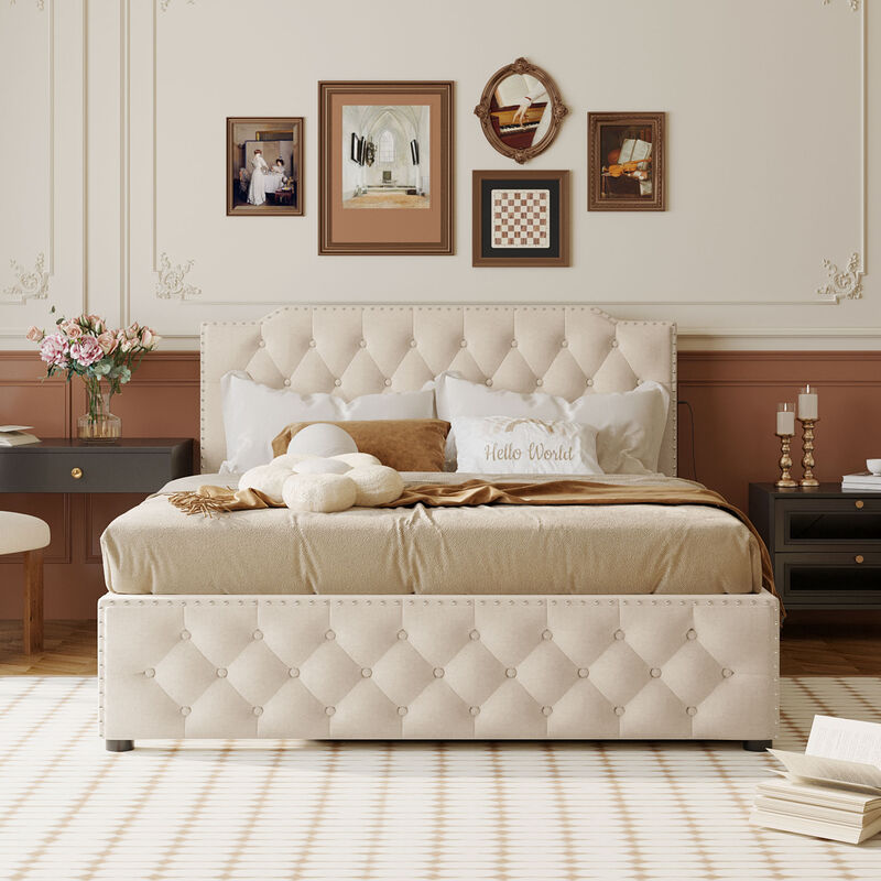 Merax Upholstered Platform Bed with USB Ports
