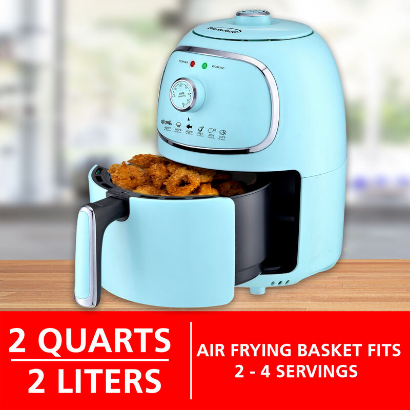 Brentwood AF-202BL 2 Quart Small Electric Air Fryer Blue with Timer and Temp Control