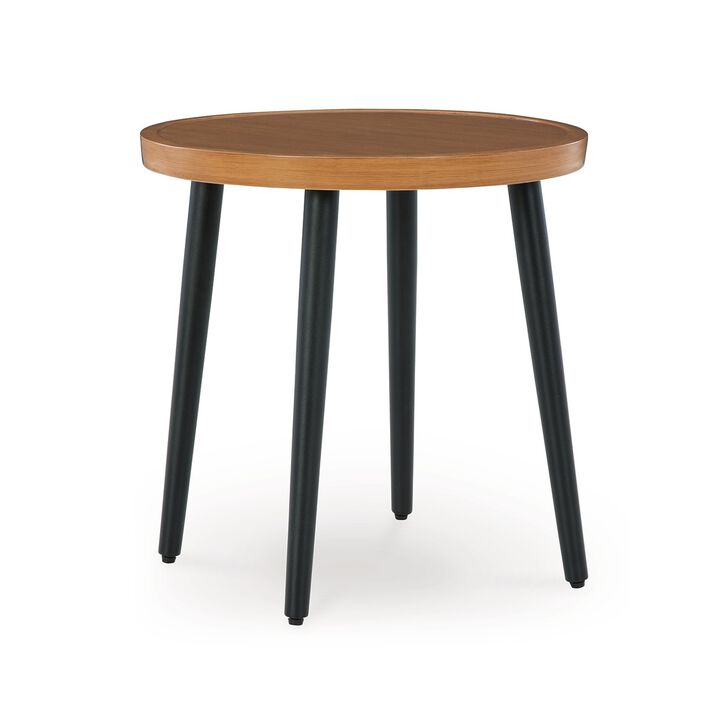 Izon Outdoor Round End Table, Modern Design, 22 Inch Black Brown Metal - Benzara