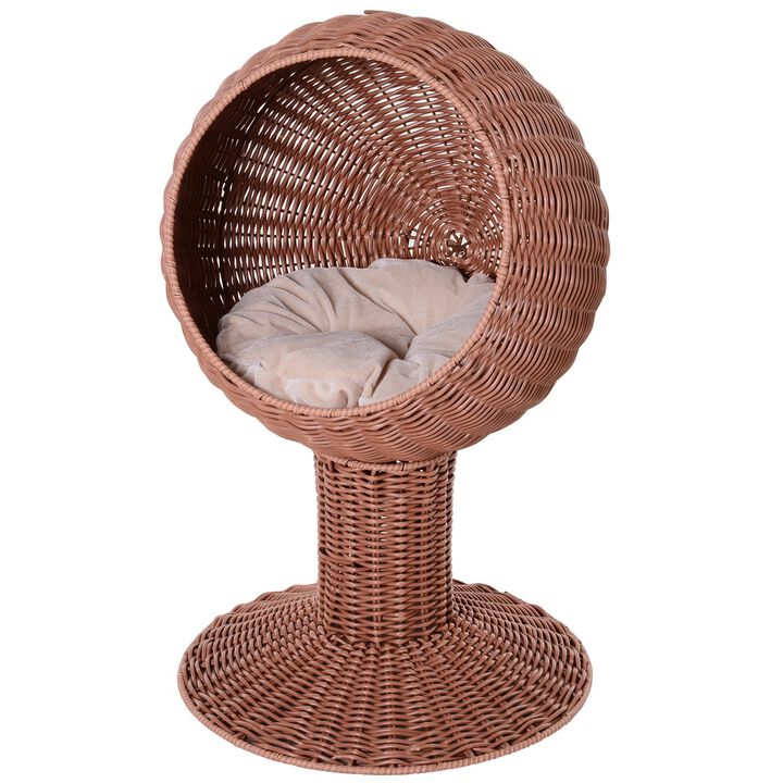 Cozy Cat Cocoon: Rotatable Woven Grass Egg Pod Bed with Cushion