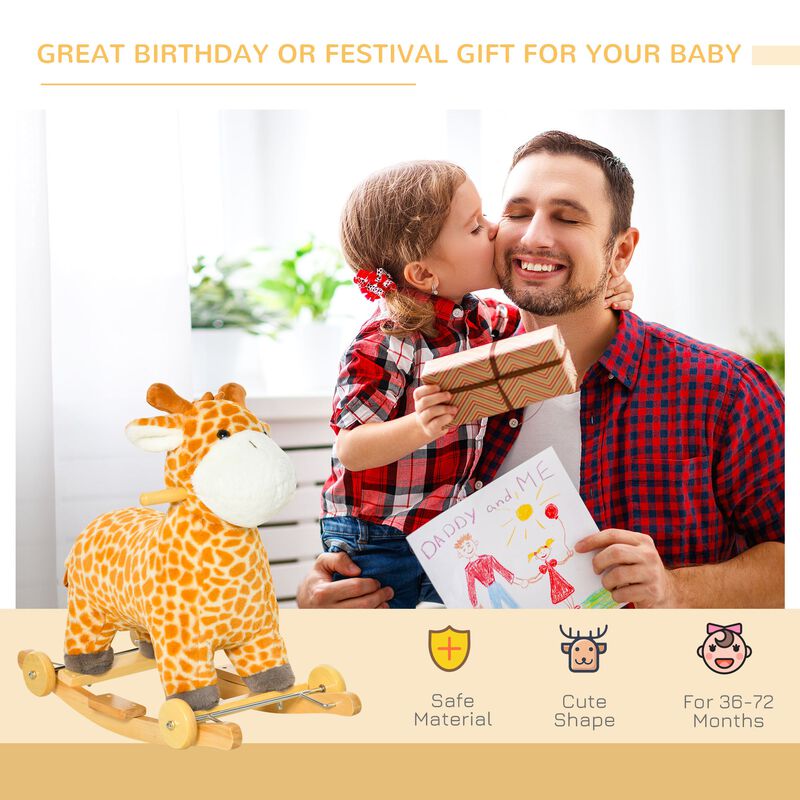 Yellow Kids' Rocker: Giraffe Plush Rocking Horse with Sounds