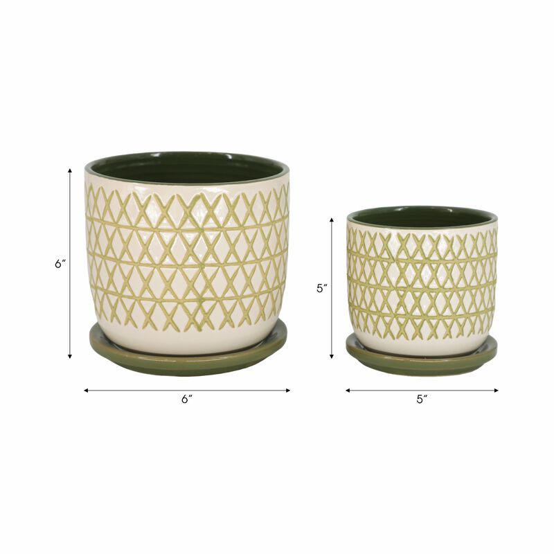 Green Ceramic X-Saucer Planter Set