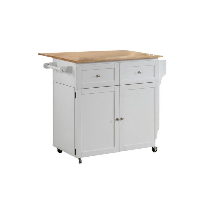 Modern Dual Tone Wooden Kitchen Cart with Spacious Storage, Brown And White - Benzara