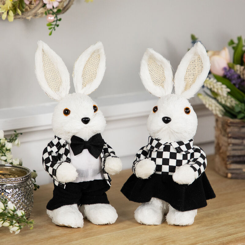 Boy Easter Rabbit Figurine in Checkered Jacket - 10"