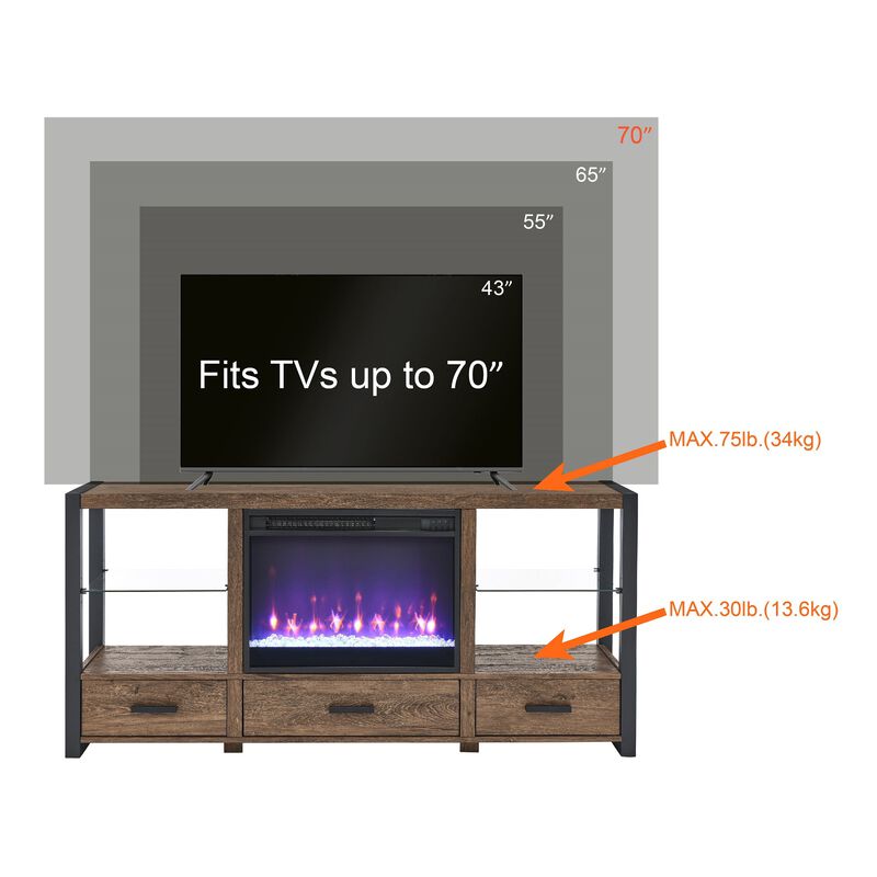 MONDAWE 60 Inch Electric Fireplace Media TV Stand With Sync Colorful LED Lights