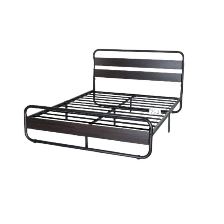 QuikFurn Full Heavy Duty Round Metal Frame Platform Bed with Black Wood Panel Headboard