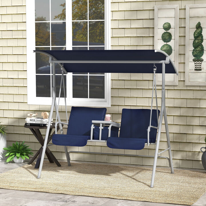 Outdoor Swing Chair Canopy Patio Garden Hanging 2 Person Yard Furniture Blue