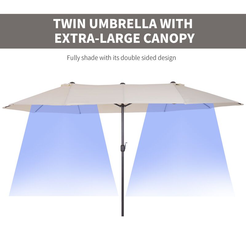 Cream Dual-Sided Shade: 15ft Double Patio Umbrella with Crank