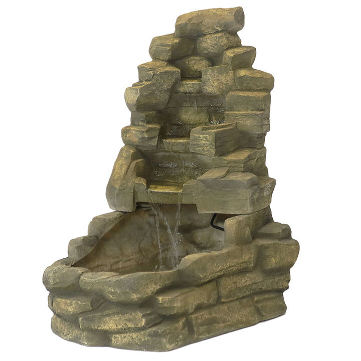 Sunnydaze Fiberglass Electric Outdoor Stone Waterfall Fountain - 37 in