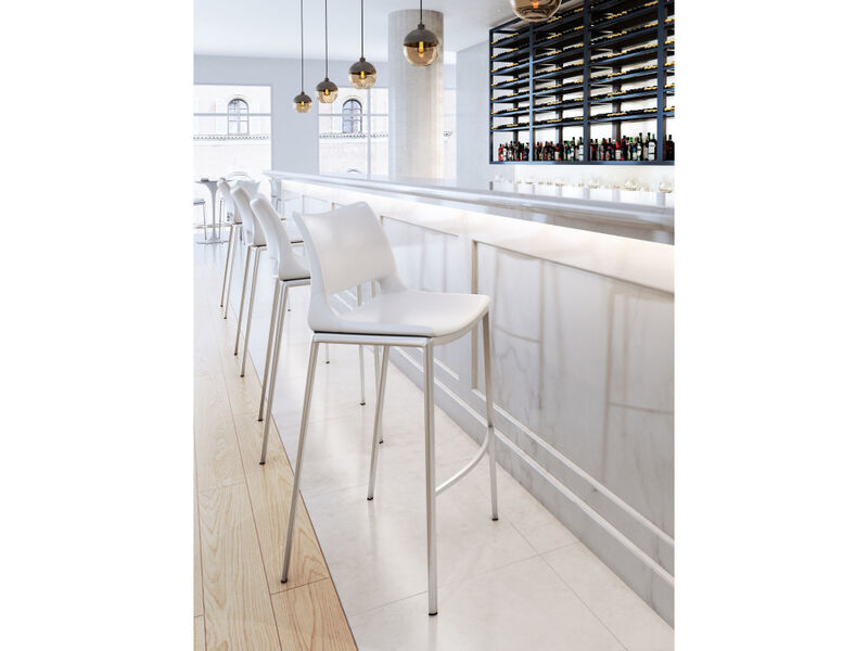 Ace Barstool (Set of 2) White & Silver