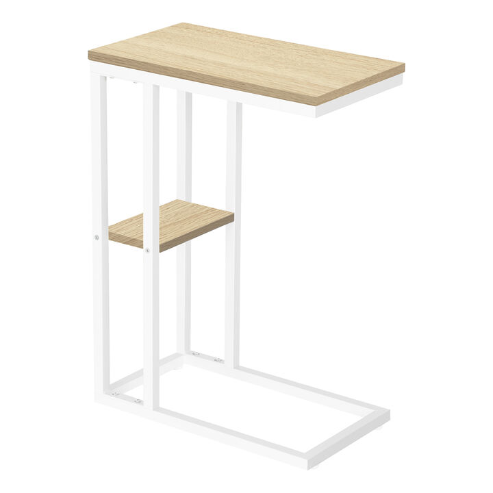 Monarch Specialties I 3677 Accent Table, C-shaped, End, Side, Snack, Living Room, Bedroom, Metal, Laminate, Natural, White, Contemporary, Modern