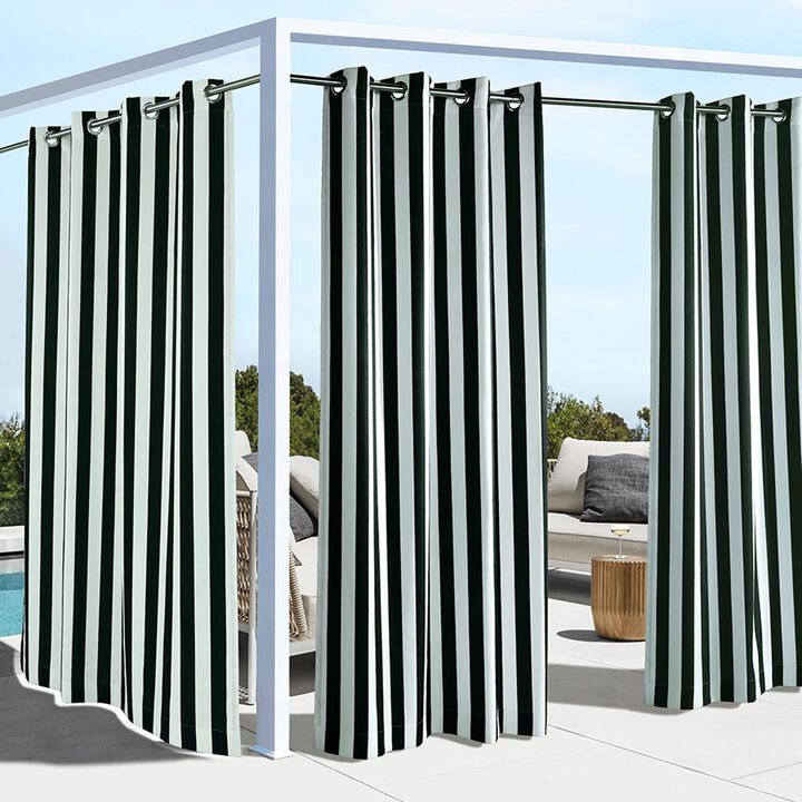 Commonwealth Outdoor Decor Coastal Stripe UV Protected Printed Top Panel With 8 Metal Grommets - 50"x96" - Black