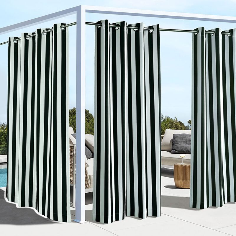 Commonwealth Outdoor Decor Coastal Stripe UV Protected Printed Top Panel With 8 Metal Grommets - 50"x96" - Black
