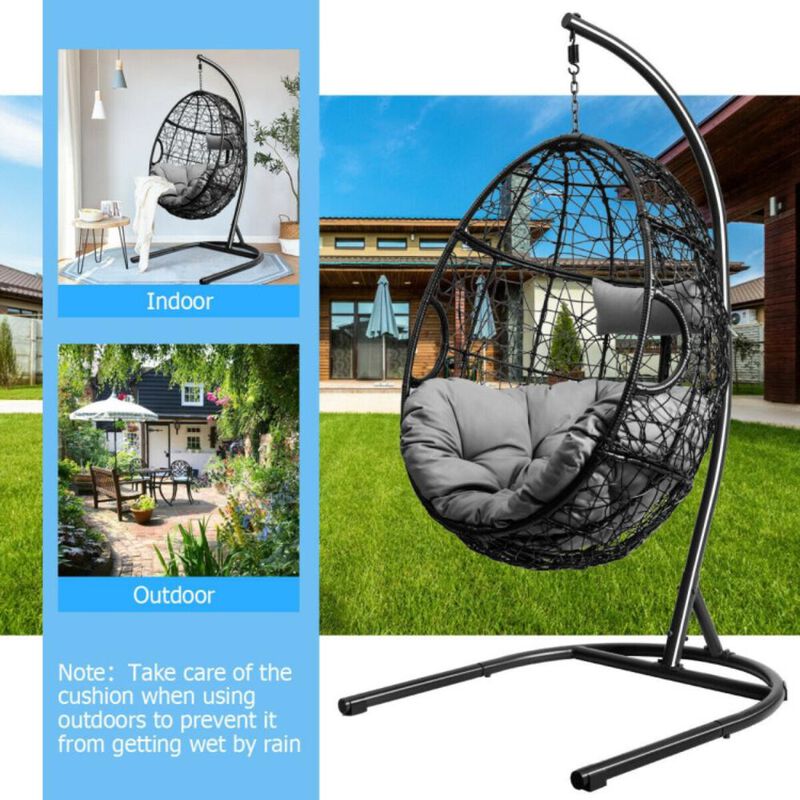 Hivvago Hanging Cushioned Hammock Chair with Stand -Gray