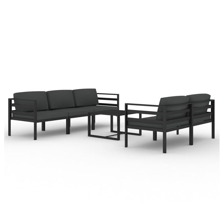Shina 6pc Outdoor Modular Sofa and Table Set, Black, Gray Cushions - Benzara