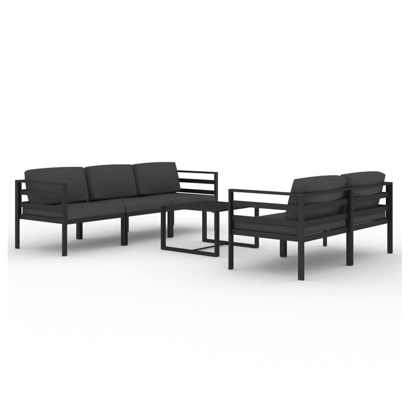 Shina 6pc Outdoor Modular Sofa and Table Set, Black, Gray Cushions - Benzara