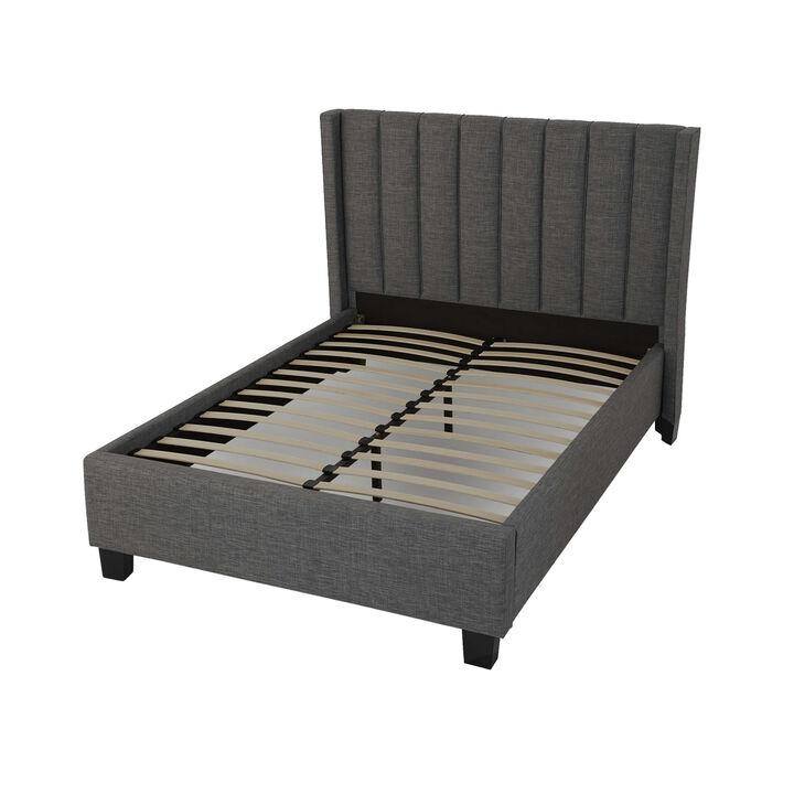 Layla California King Storage Bed, Tufted Dark Gray Polyester Upholstery - Benzara