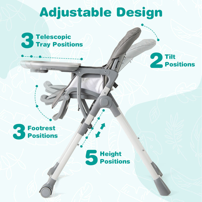 Foldable High Chair with Footrest and Detachable Tray for Convenient Feeding and Storage